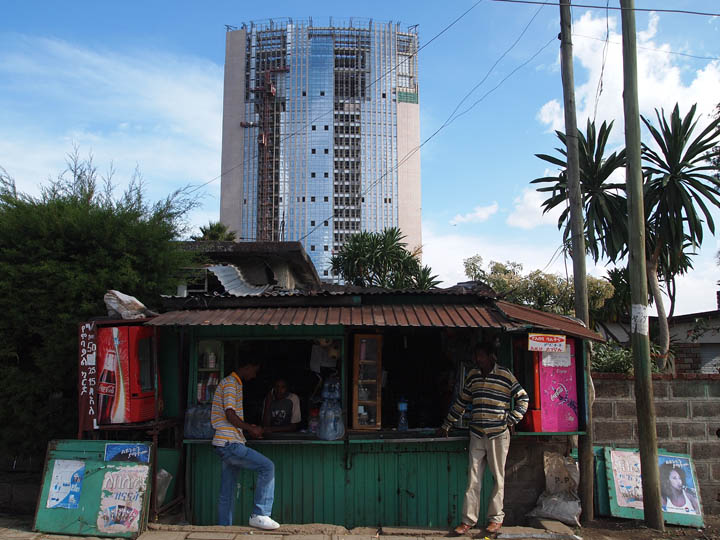 As the AU's new tower took shape over Addis Ababa's low rise skyline dotted with corrugated aluminum shacks coated in red dust. ©2011 Derek Henry Flood